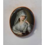 Continental porcelain plaque, probably Berlin, Portrait of a veiled lady, 10 x 8cm