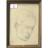 Circle of Augustus John, Head study, pencil drawing, bears signature lower left, 22 x 16cm