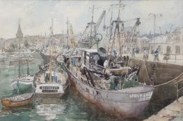 •AR WILLIAM CARTLEDGE, RI, FRSA, RSMA (1891-1976) "Trawlers in the Canada Basin, Dieppe"