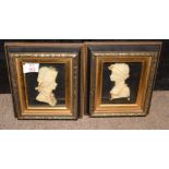 Leslie Ray, London, a pair of 20th Century wax relief silhouettes of an 18th Century Naval officer