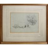 Attributed to James Duffield Harding (1798-1863), Lakeland scene with figures and boats, pencil