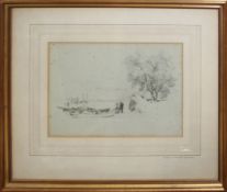 Attributed to James Duffield Harding (1798-1863), Lakeland scene with figures and boats, pencil