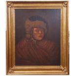 Continental School (19th century), Head and shoulders portrait of a gent wearing fur hat, oil on