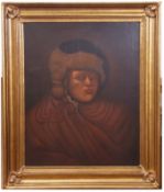 Continental School (19th century), Head and shoulders portrait of a gent wearing fur hat, oil on