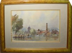 GERALDINE WILLIAMSON (1896-1972), "Skyline from the River, Melbourne", watercolour, 17 x 24cm,