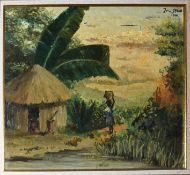 Circle of Irma Stern (20th century), Inscribed verso Village Congo, oil on canvas, bears signature