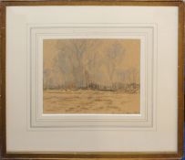 English School (early 20th century), Winter landscape, pencil and watercolour, indistinctly