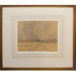 English School (early 20th century), Winter landscape, pencil and watercolour, indistinctly