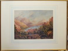Continental School (19th century), Lakeland scene with castle, watercolour, 24 x 34cm, together with