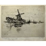 Hugh Paton (1853-1927), Broadland scene, black and white etching, signed in pencil to lower right