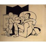 E F S Buxton (20th century), Seated father with child, illustration, signed lower right, 25 x