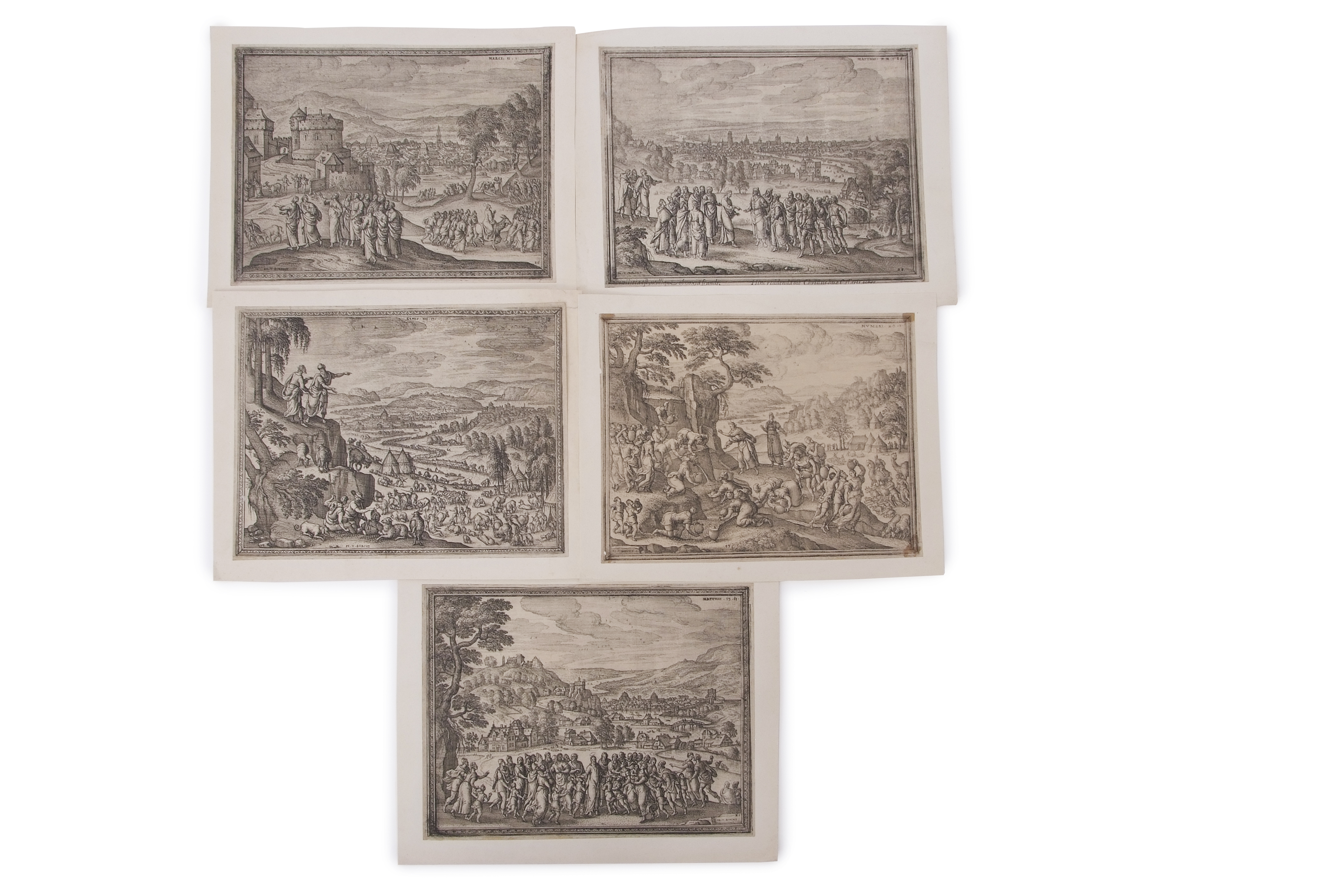 Pieter van der Borcht (1545-1608), Biblical scenes, group of five black and white etchings, 19 x