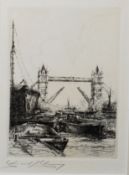 Edward Cherry (20th century), Tower Bridge, black and white etching, signed in pencil to lower