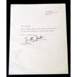 Letter to Al Parker, 50 Mount St, London W1 signed by Timothy Dalton, circa 1975