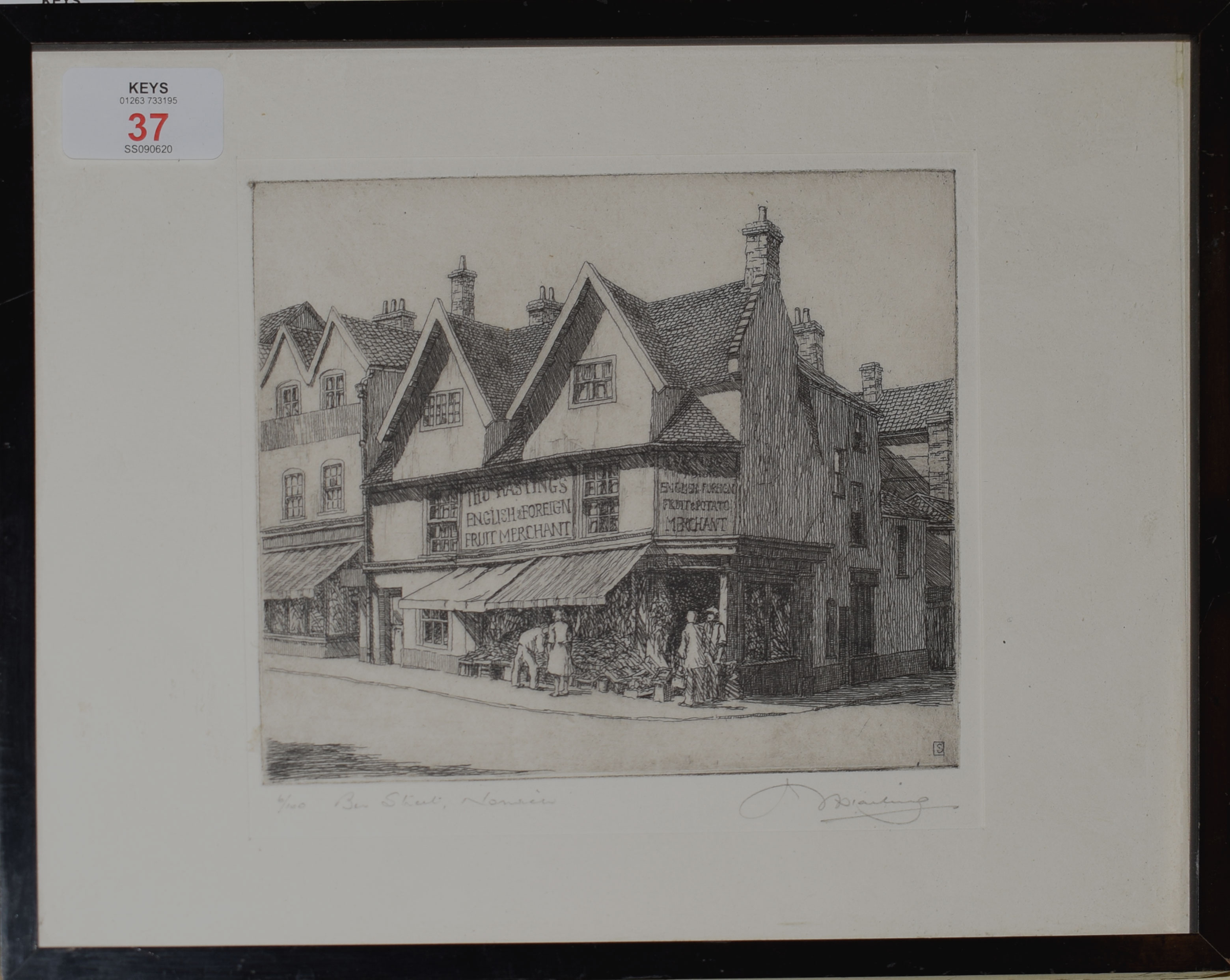 Henry James Starling, ARE, (1895-1996), "Ber Street, Norwich", black and white etching, signed,