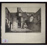 Henry James Starling, ARE, (1895-1996), "A Millers Yard, Quayside, Norwich", black and white