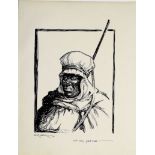 E R Blair (20th century), Portrait of a Middle Eastern soldier, pen and ink drawing, signed and