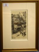 J S C Simpson (20th century), "The Rose and Crown", black and white etching, signed in pencil to