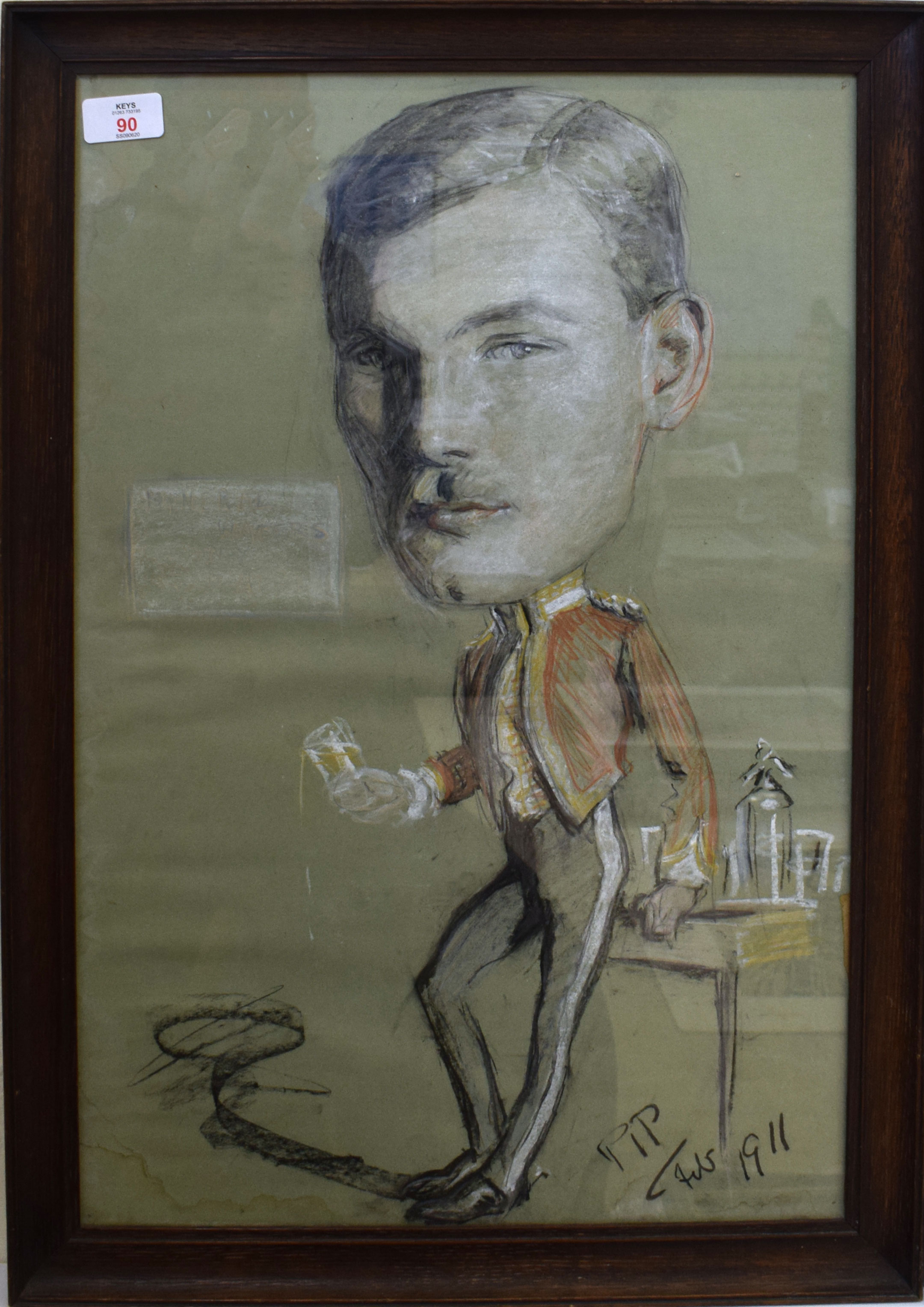 Pip (early 20th century), caricature, charcoal and watercolour, signed and dated 1911 lower right,