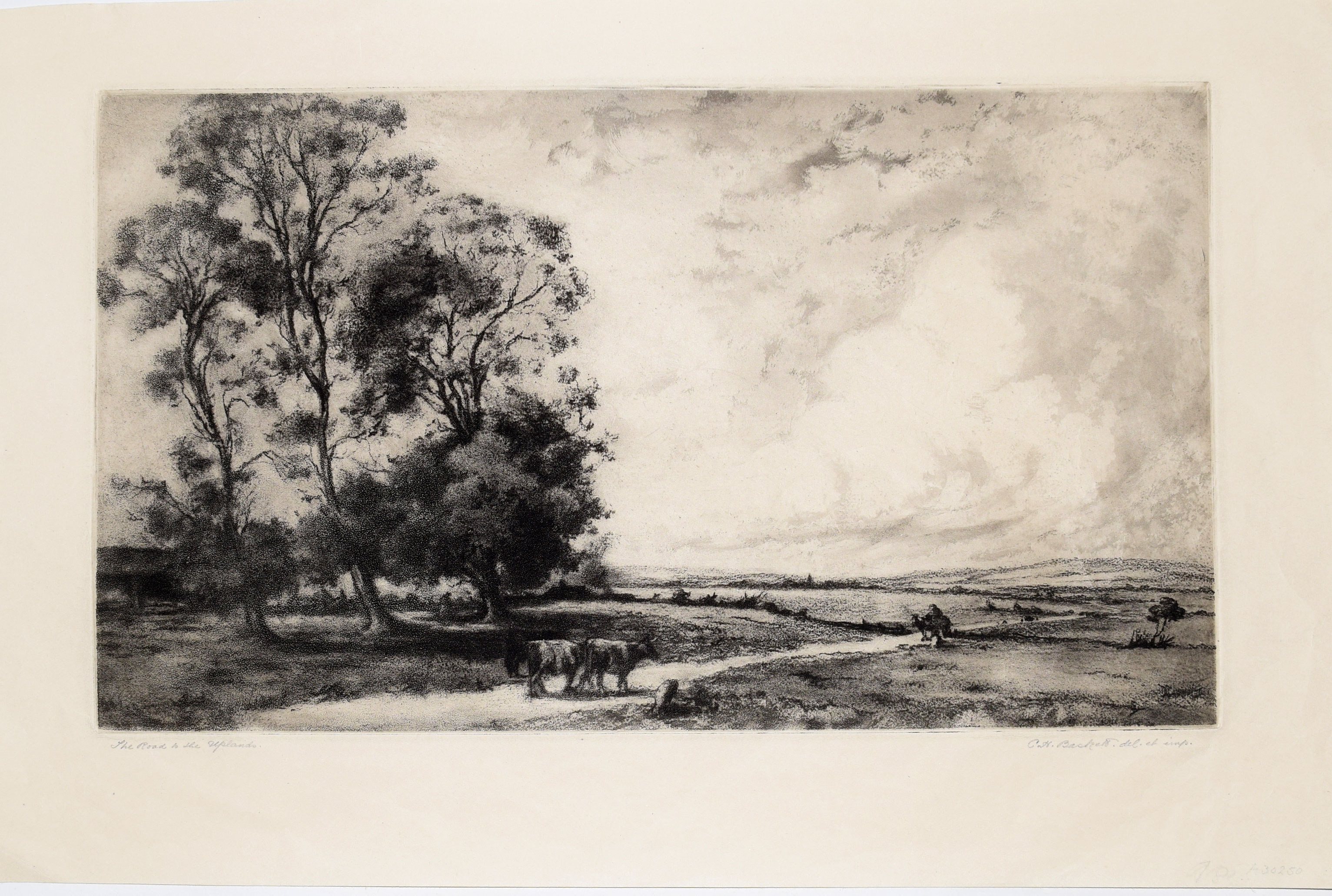 Charles Henry Baskett (1872-1953), "The road to the Uplands", black and white etching and