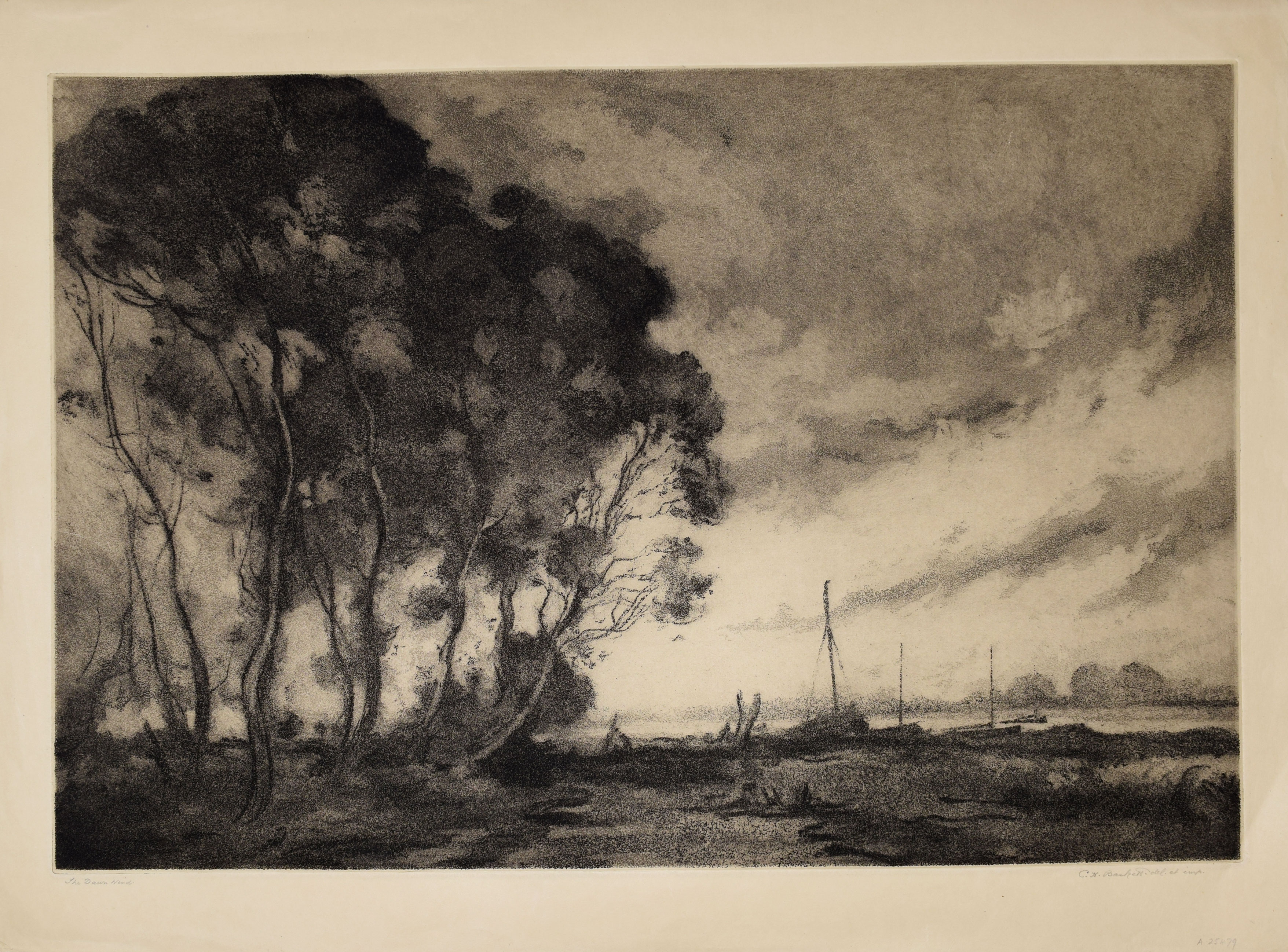 Charles Henry Baskett (1872-1953), "The road to the Uplands", black and white etching and - Image 2 of 2
