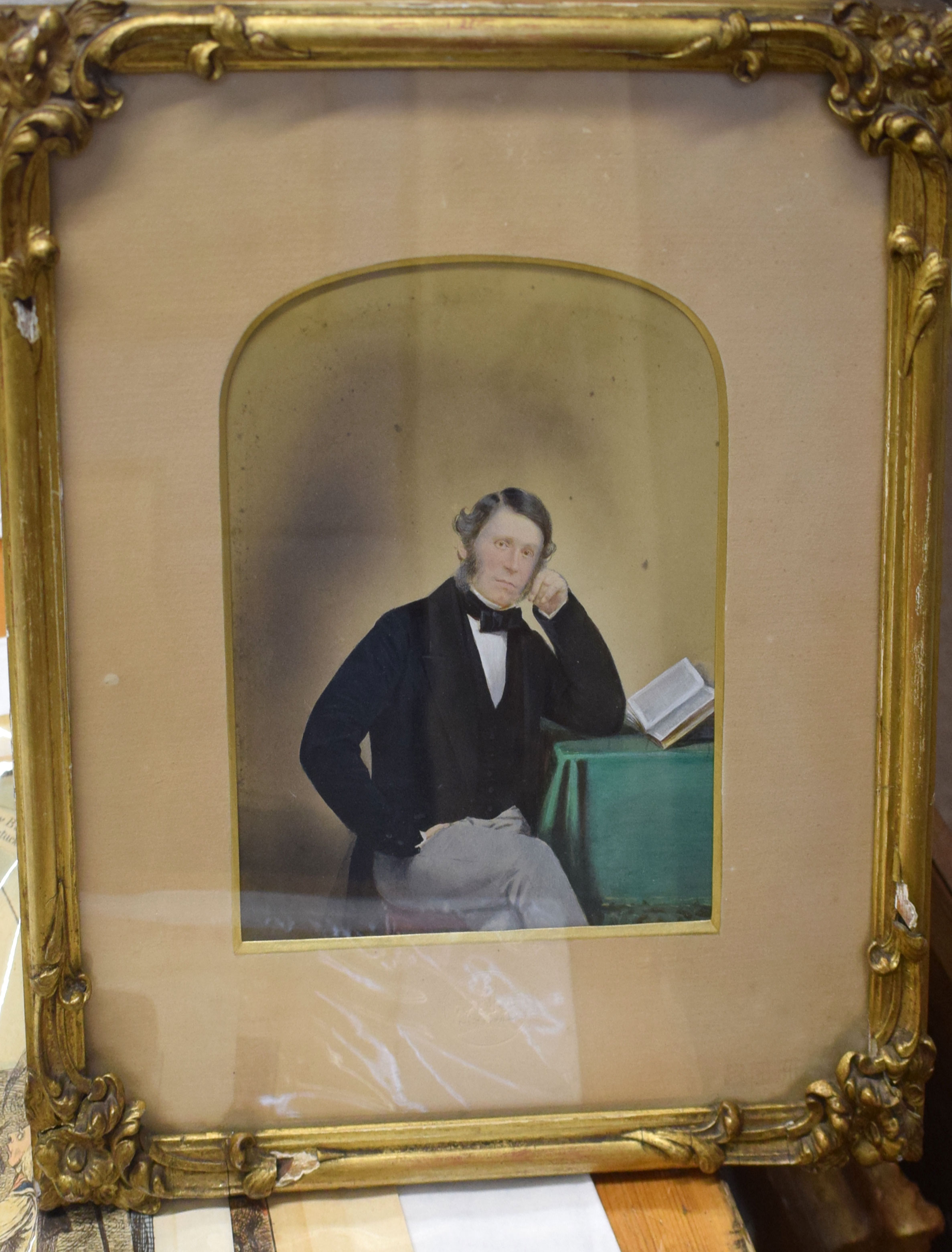 Mayall Gallery (19th century), Portrait of a seated gent holding a book, hand coloured photograph, - Image 2 of 2