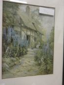 WATERCOLOUR DEPICTING A COUNTRY COTTAGE, APPROX 30 X 22CM