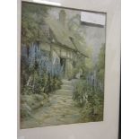 WATERCOLOUR DEPICTING A COUNTRY COTTAGE, APPROX 30 X 22CM