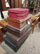 VINTAGE LUGGAGE, FIVE VARIOUS CASES