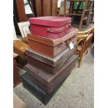 VINTAGE LUGGAGE, FIVE VARIOUS CASES