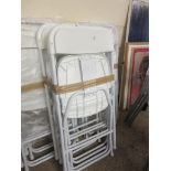 SET OF FIVE METAL FRAMED FOLDING PLASTIC CHAIRS, EACH APPROX 106CM