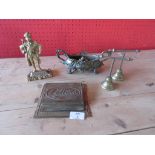 QUANTITY OF VARIOUS BRASS ITEMS INCLUDING EARLY 20TH CENTURY ORNATE DESK TIDY, LETTER RACK ETC