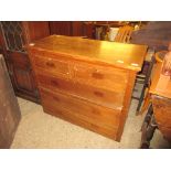 19TH CENTURY MAHOGANY AND CROSS BANDED TWO OVER TWO FULL WIDTH DRAWER CHEST (LACKING HANDLES)