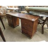 STAINED PINE FRAMED TWIN PEDESTAL DRESSING TABLE, EACH PEDESTAL FITTED WITH THREE DRAWERS WITH