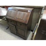 MID-20TH CENTURY FALL FRONT BUREAU WITH LINEN-FOLD CARVED DECORATION, APPROX 76CM