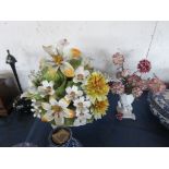 IMPRESSIVE PAINTED METAL FLORAL DISPLAY, APPROX HEIGHT 33CM, TOGETHER WITH ONE OTHER (2)