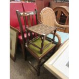 OAK FRAMED RATTAN TOP STOOL, OAK FRAMED CARVER CHAIR WITH DROP IN SEAT AND SIMILAR DINING CHAIR