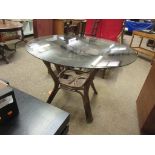 GLASS TOP CIRCULAR BAMBOO CONSERVATORY TABLE