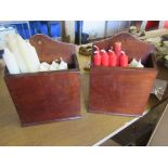 TWO EARLY 20TH CENTURY MAHOGANY CANDLE BOXES, TOGETHER WITH QUANTITY OF CANDLES