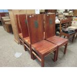 SET OF SIX HEAVY MODERN DINING CHAIRS WITH INLAID DECORATION TO BACK, HEIGHT APPROX 112CM