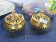 PAIR OF COPPER LIDDED POT POURRI POTS