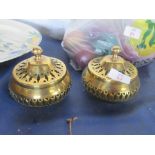 PAIR OF COPPER LIDDED POT POURRI POTS