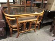 BAMBOO FRAMED OVAL TABLE WITH TWO INSERTED CHAIRS