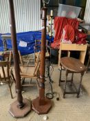 POLISHED MAHOGANY LAMP STANDARD ON OCTAGONAL BASE, HEIGHT APPROX 62CM