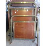 PAIR OF ART DECO METAL SINGLE BED ENDS, EACH INSET WITH A GEOMETRIC CROSS BANDED DECORATION, WIDTH