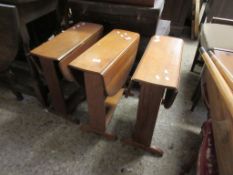 THREE SMALL OAK DROP LEAF TABLES WITH PLANKED ENDS