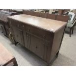 MID-20TH CENTURY SIDEBOARD, ARTS & CRAFTS STYLE DECORATION INCLUDING CARVED RELIEF AND CASTELLATED