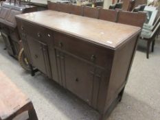 MID-20TH CENTURY SIDEBOARD, ARTS & CRAFTS STYLE DECORATION INCLUDING CARVED RELIEF AND CASTELLATED