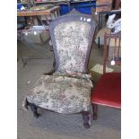 UPHOLSTERED VICTORIAN NURSING CHAIR (A/F), HEIGHT APPROX 93CM