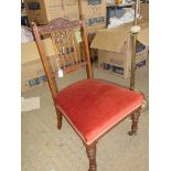 DELICATELY CARVED 19TH CENTURY LOW BEDROOM CHAIR, APPROX 78CM